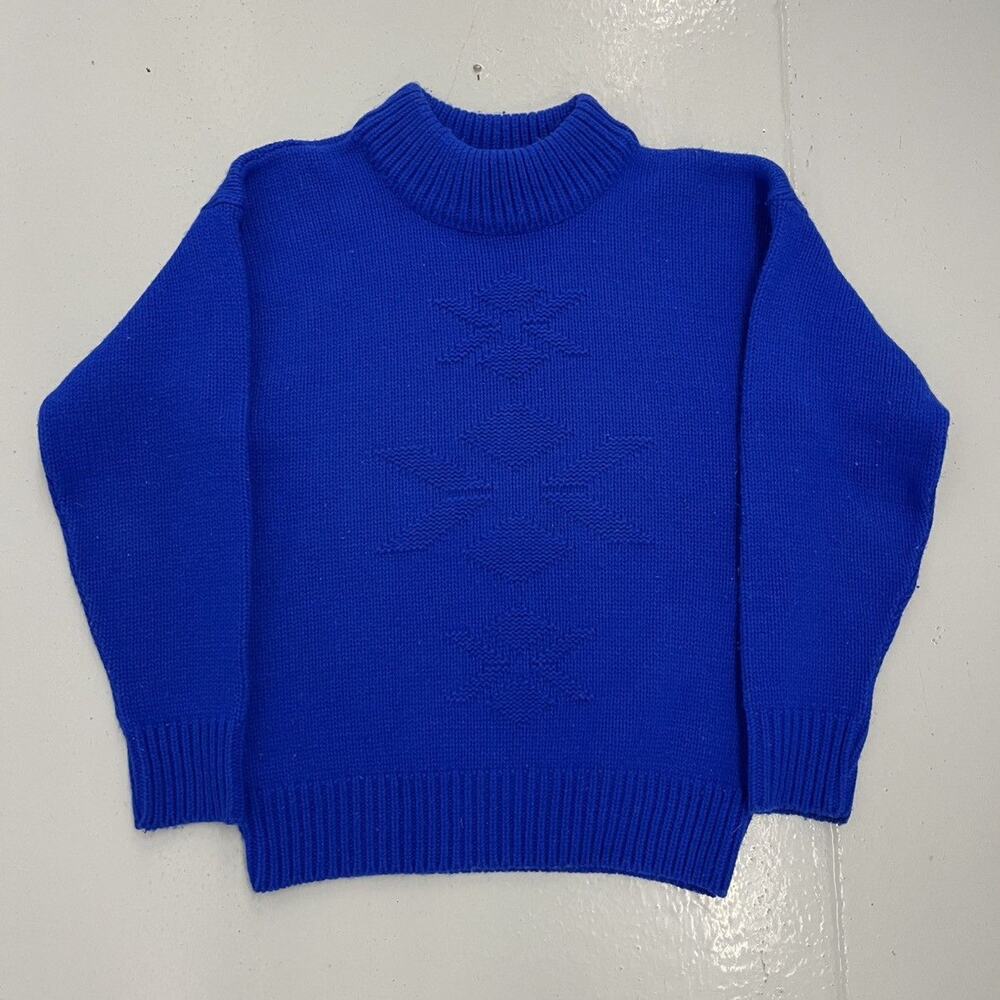 Vintage 80s Sweetree Blue Pattern Knit Mock Neck Sweater